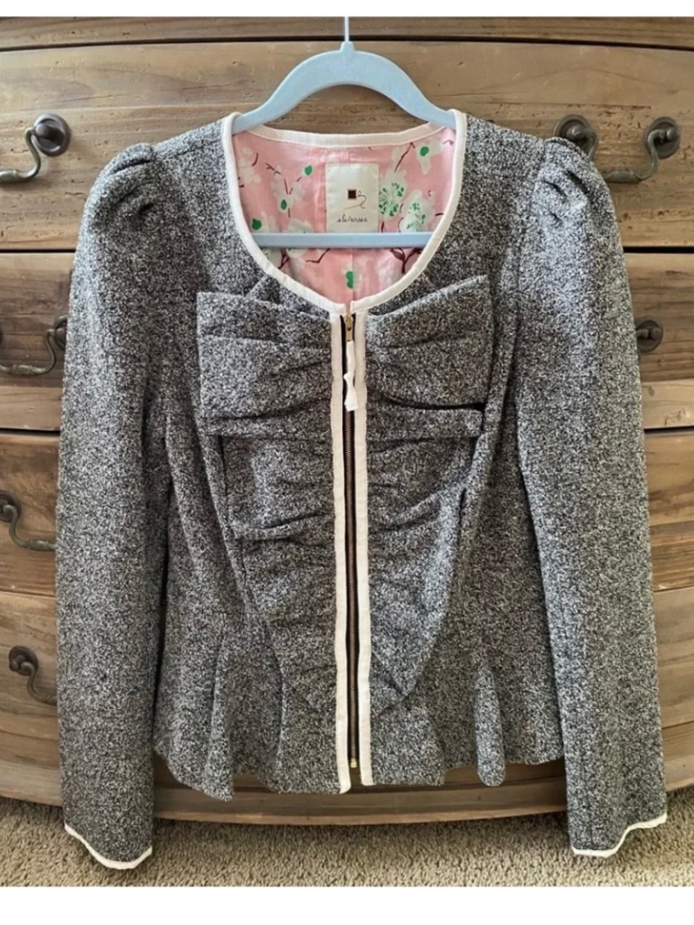 Anthropologie Elevenses Tweed Ruffle Peplum Blazer